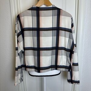 Zara Gray and White Plaid Sweater Blouse